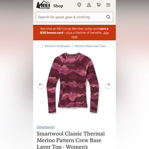 Smartwool Classic Thermal Merino Pattern Crew Base Layer Top- Women's Small